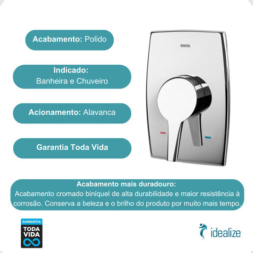Acabamento Monocomando P/Chuveiro Alta/Baixa Pressão Alta Vazão 3/4" Nexus 00502906 Cromado Docol