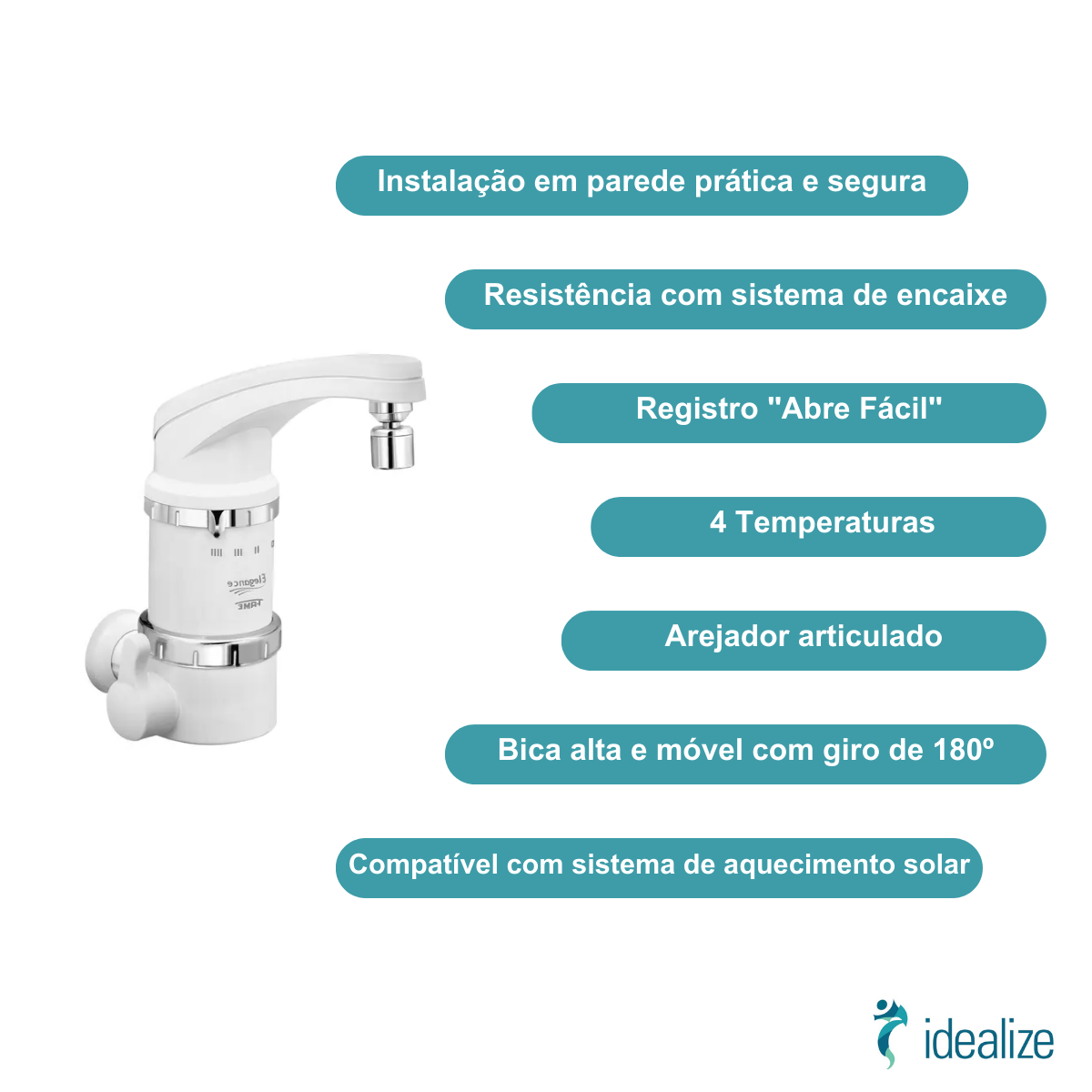 Torneira Elétrica 4T de Parede Elegance 3389 220V 5400W Branco Fame