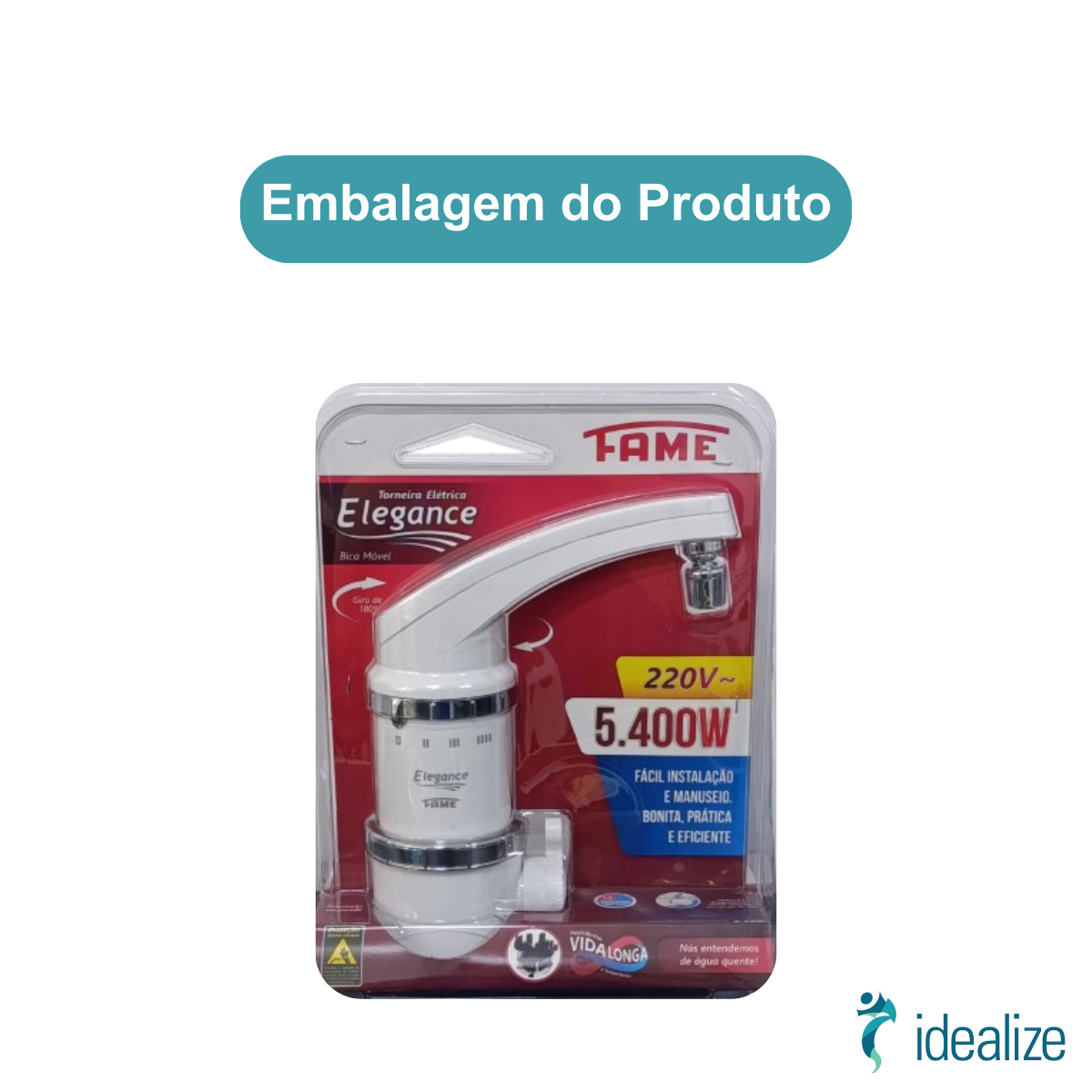 Torneira Elétrica 4T de Parede Elegance 3389 220V 5400W Branco Fame