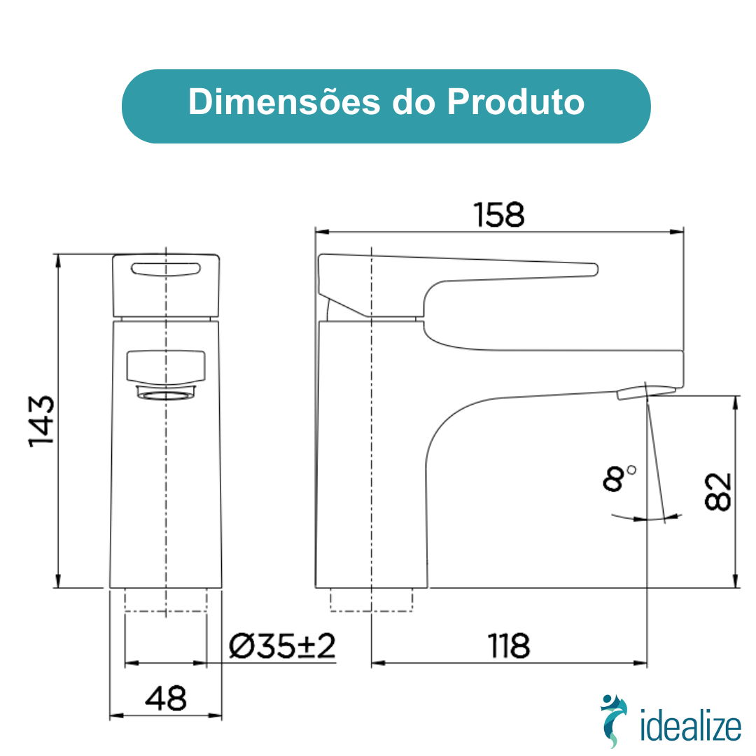 Torneira Misturador Monocomando Para Lavatório Mesa Lift Onix Preto Fosco Matte Docol