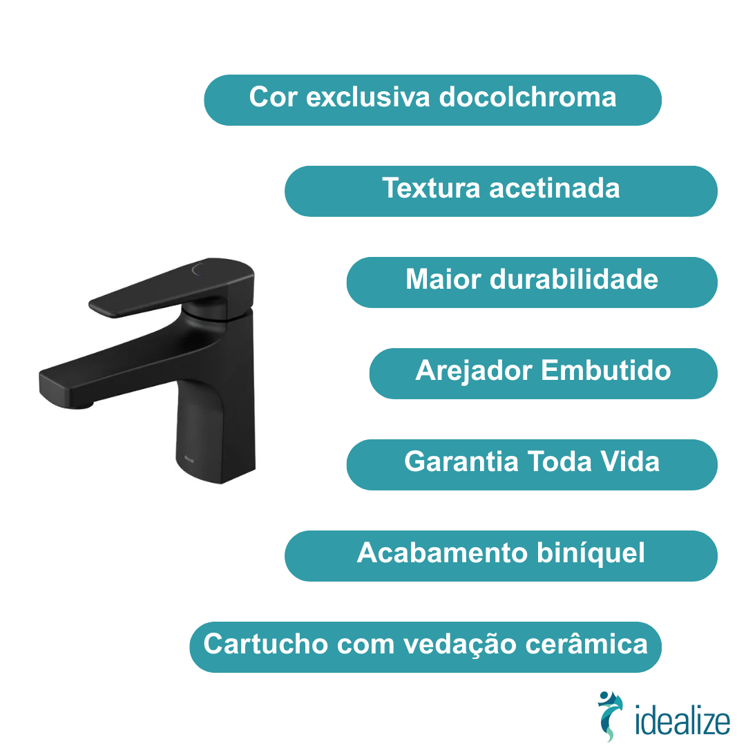 Torneira Misturador Monocomando Para Lavatório Mesa Lift Onix Preto Fosco Matte Docol